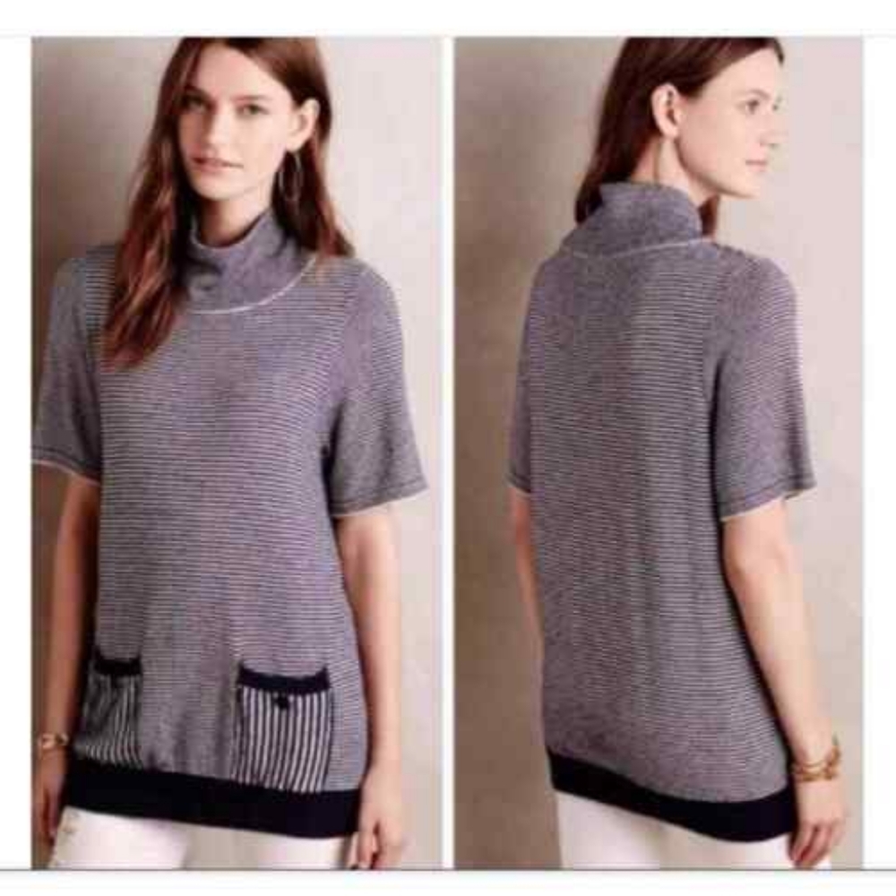Anthropologie Moth Margate Sweater Tunic Dress Striped Pockets Knit Blue Career